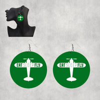 Thumbnail for Eat Sleep Fly & Propeller Designed Wooden Drop Earrings