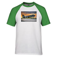 Thumbnail for Old Airplane Parked During Sunset Designed Raglan T-Shirts