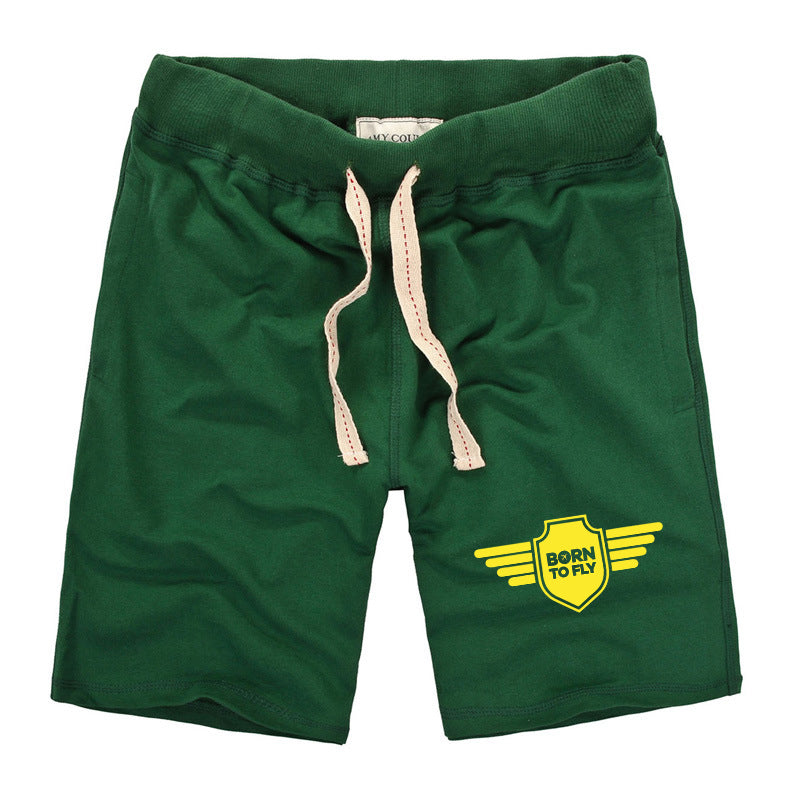 Born To Fly & Badge Designed Cotton Shorts