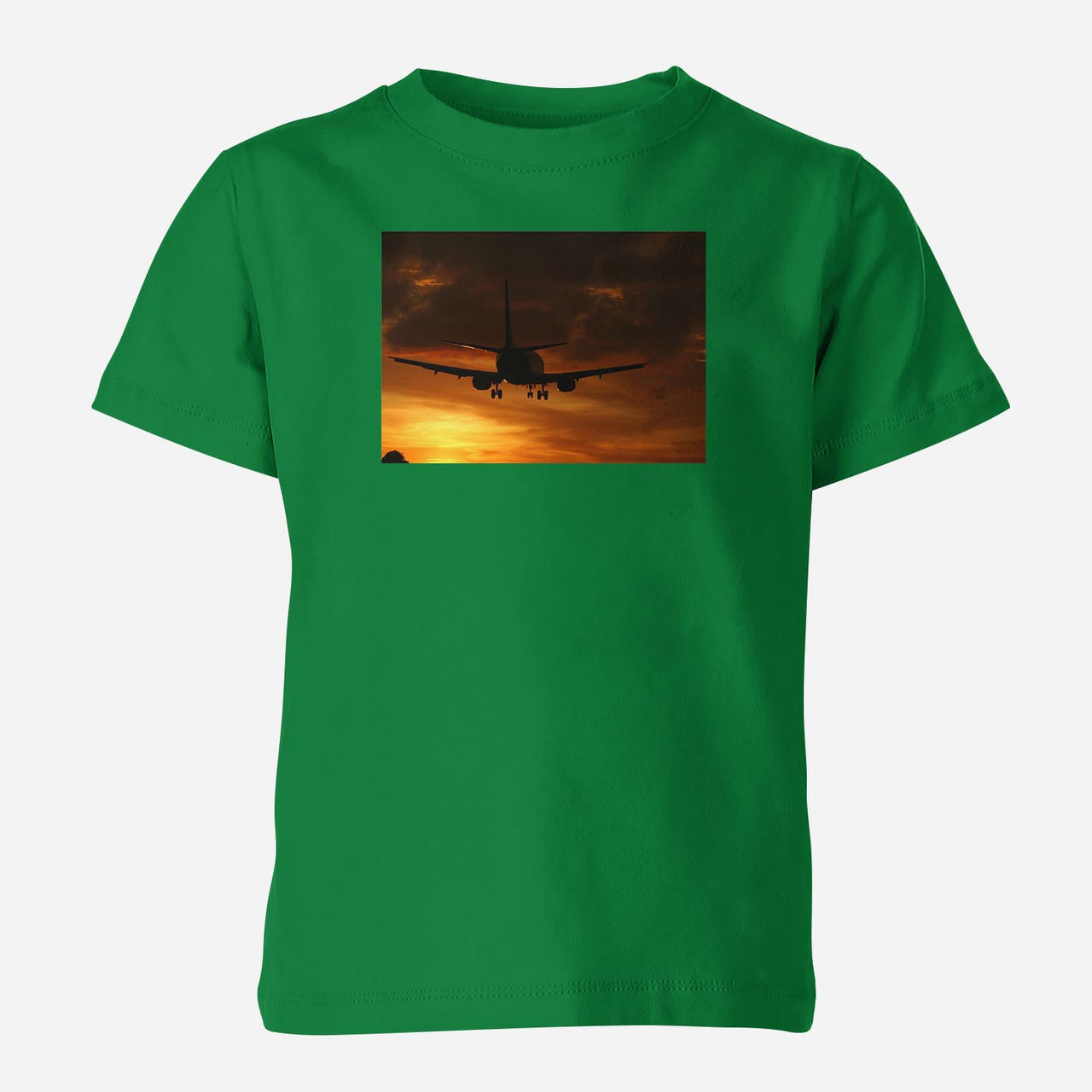 Beautiful Aircraft Landing at Sunset Designed Children T-Shirts