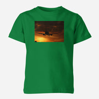 Thumbnail for Beautiful Aircraft Landing at Sunset Designed Children T-Shirts
