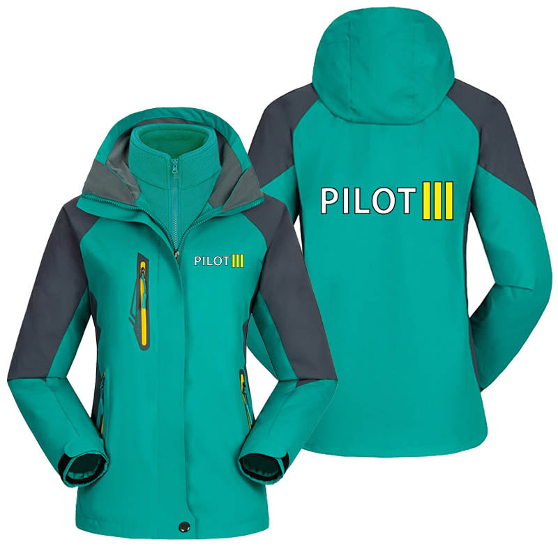 Pilot & Stripes (3 Lines) Designed Thick "WOMEN" Skiing Jackets