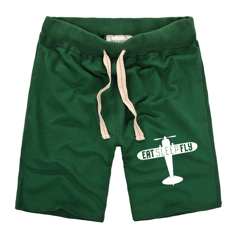 Eat Sleep Fly & Propeller Designed Cotton Shorts