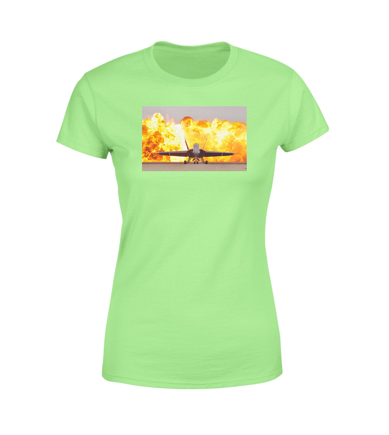Face to Face with Air Force Jet & Flames Designed Women T-Shirts