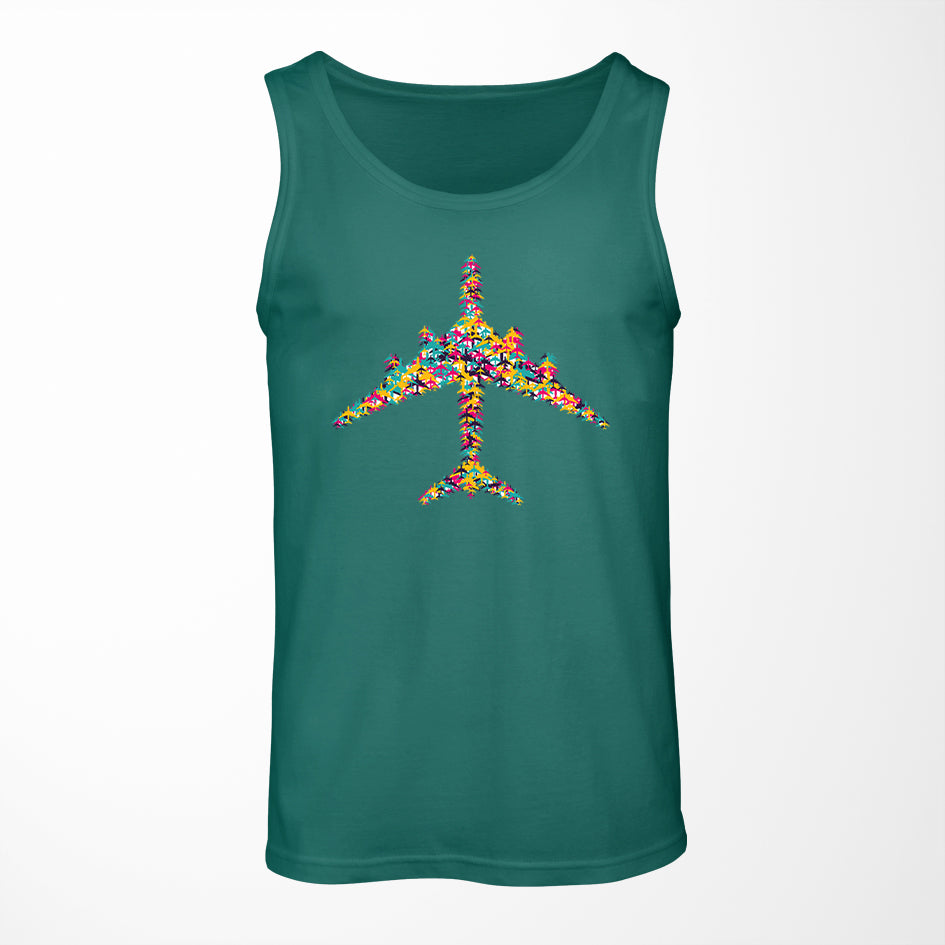 Colourful Airplane Designed Tank Tops