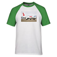 Thumbnail for Swiss Airlines Bombardier CS100 Designed Raglan T-Shirts