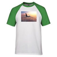 Thumbnail for Super Cruising Airbus A380 over Clouds Designed Raglan T-Shirts
