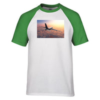 Thumbnail for Super Cruising Airbus A380 over Clouds Designed Raglan T-Shirts