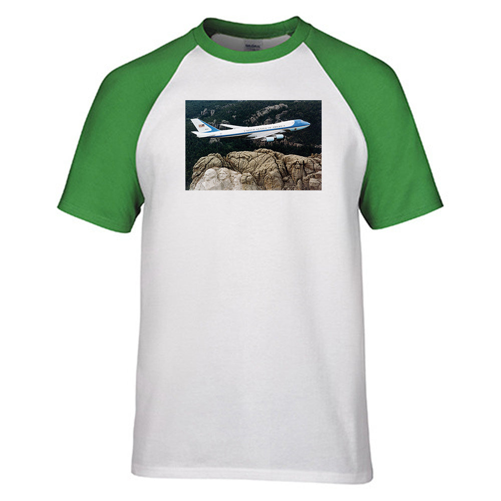 Cruising United States Of America Boeing 747 Designed Raglan T-Shirts