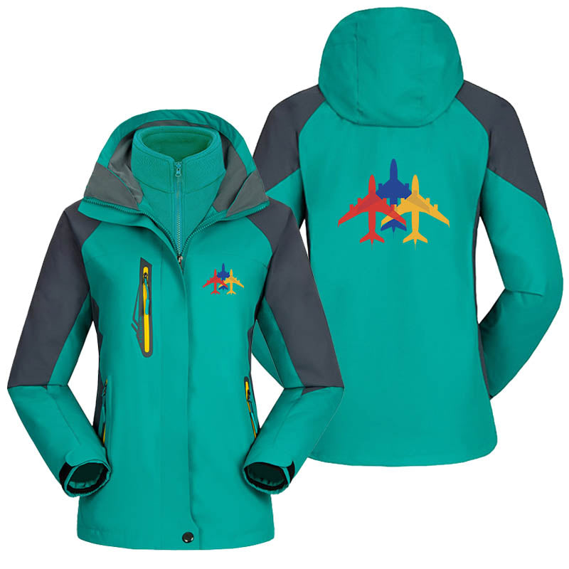 Colourful 3 Airplanes Designed Thick "WOMEN" Skiing Jackets