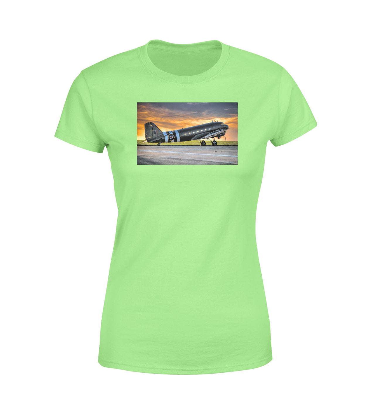 Old Airplane Parked During Sunset Designed Women T-Shirts
