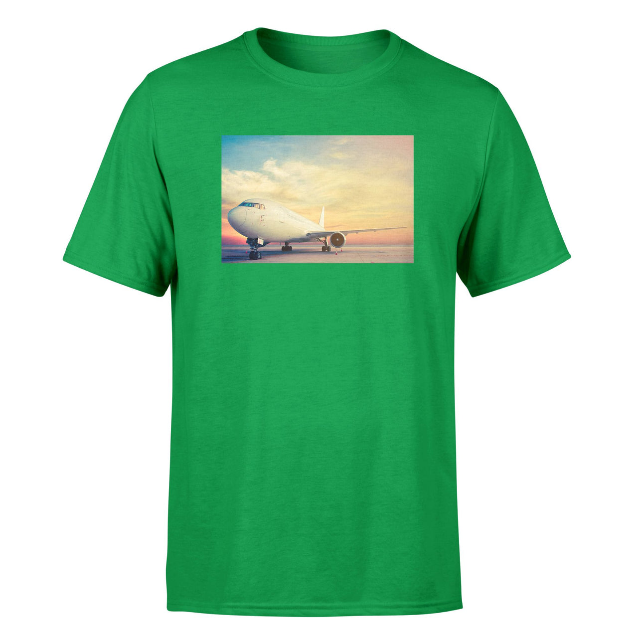 Parked Aircraft During Sunset Designed T-Shirts