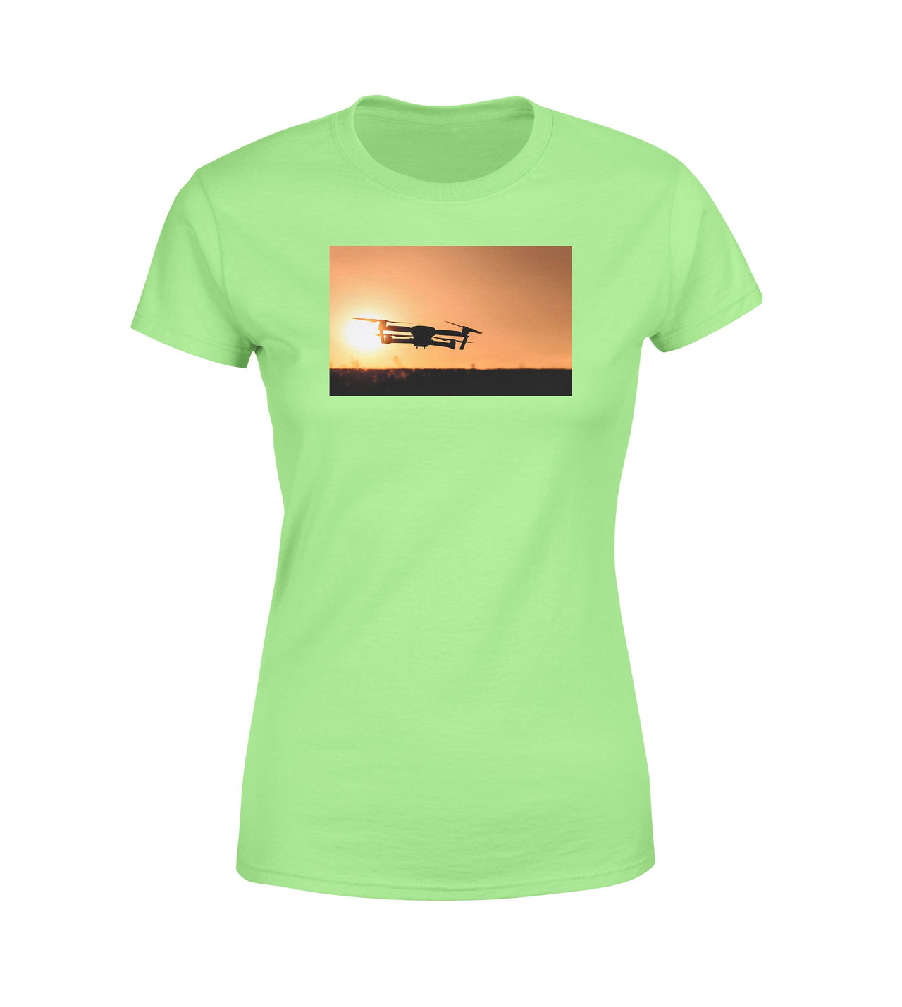 Amazing Drone in Sunset Designed Women T-Shirts