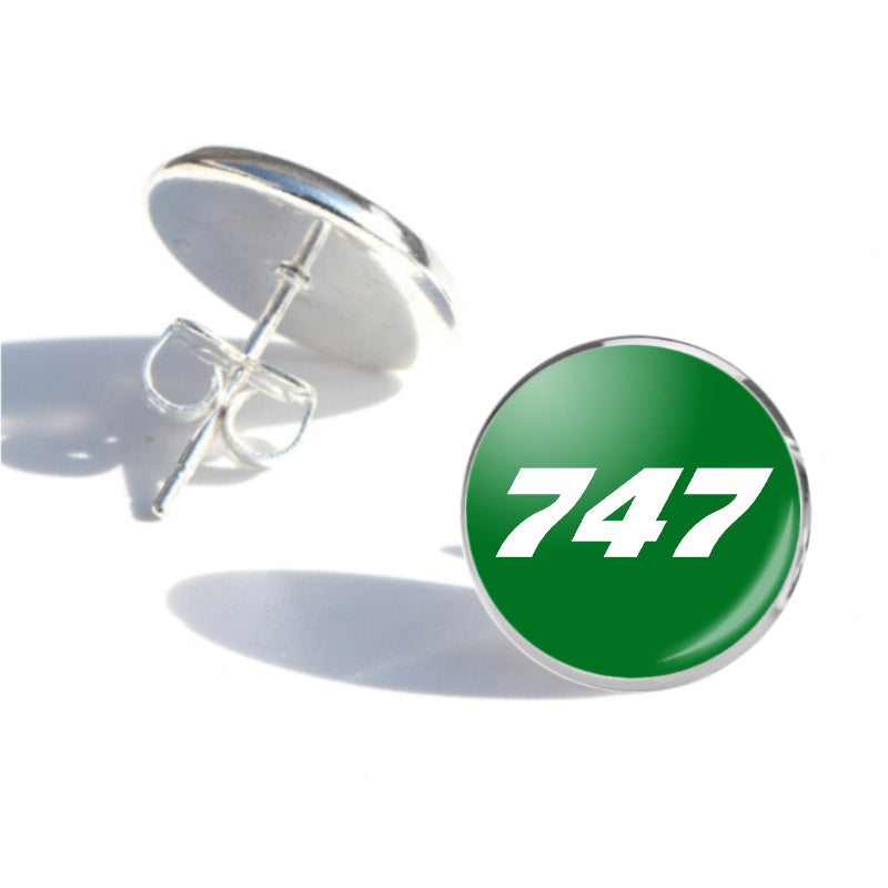 747 Flat Text Designed Stud Earrings