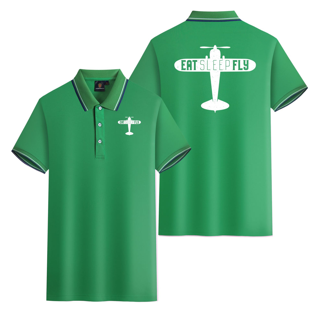 Eat Sleep Fly & Propeller Designed Stylish Polo T-Shirts (Double-Side)