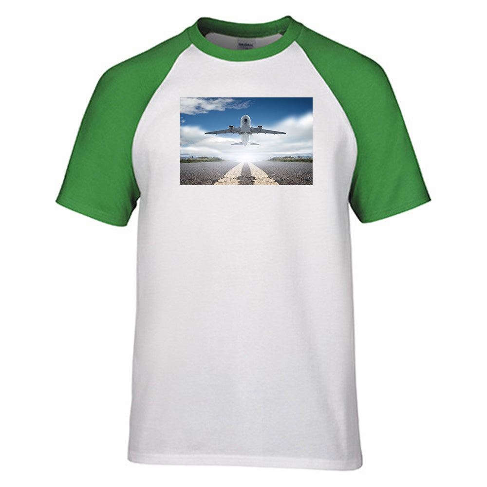 Taking off Aircraft Designed Raglan T-Shirts