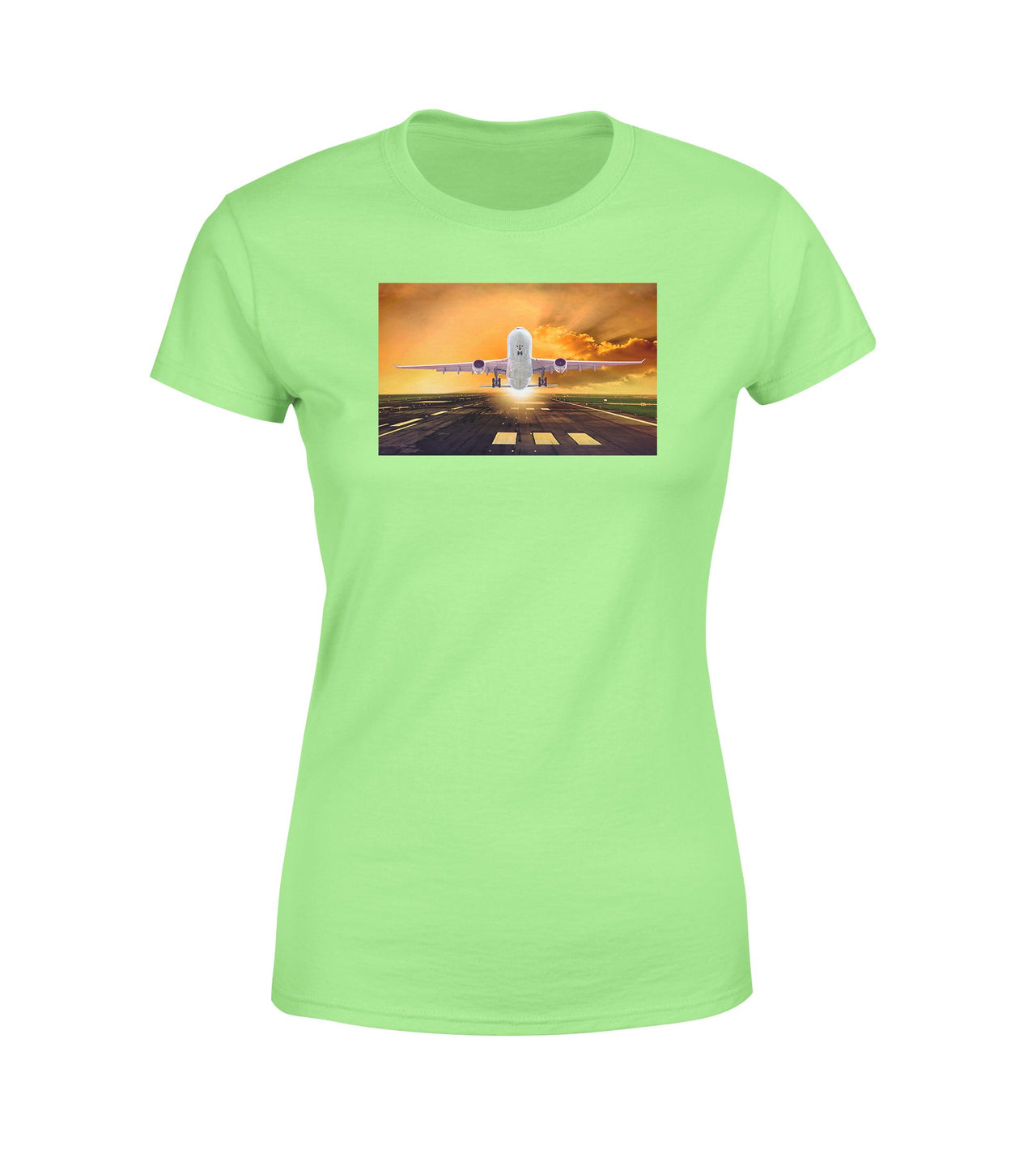 Amazing Departing Aircraft Sunset & Clouds Behind Designed Women T-Shirts