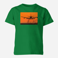 Thumbnail for Close up to Boeing 747 Landing at Sunset Designed Children T-Shirts
