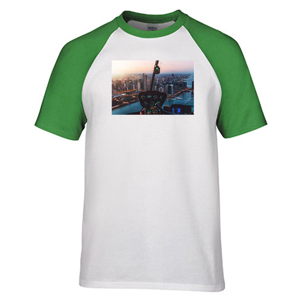 Amazing City View from Helicopter Cockpit Designed Raglan T-Shirts