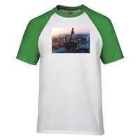 Thumbnail for Amazing City View from Helicopter Cockpit Designed Raglan T-Shirts