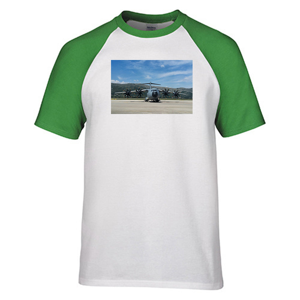 Face to Face with Airbus A400M Designed Raglan T-Shirts