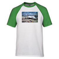 Thumbnail for Lufthansa's A380 At The Gate Designed Raglan T-Shirts