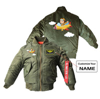 Thumbnail for Cartoon Little Boy Operating Plane Designed Children Bomber Jackets