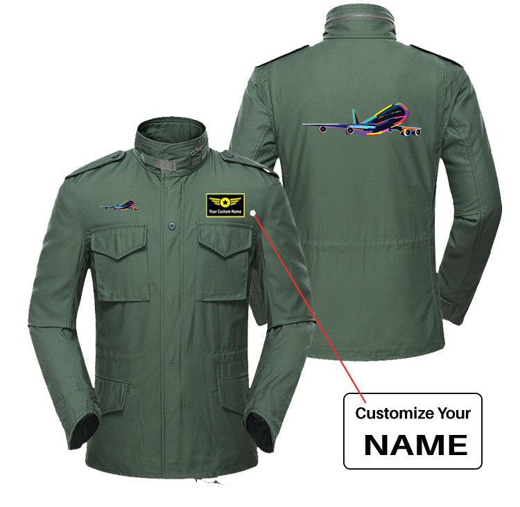 Multicolor Airplane Designed Military Coats