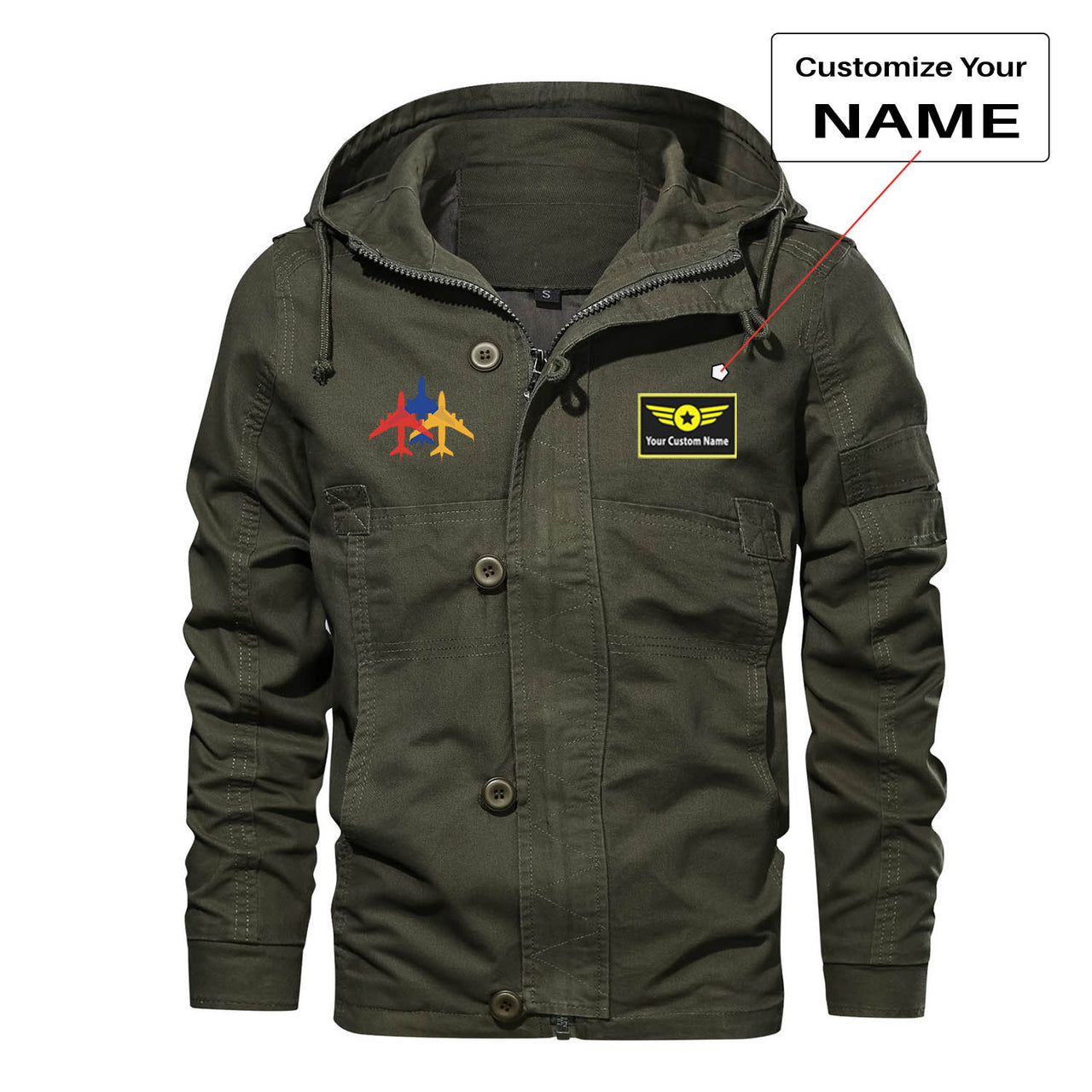 Colourful 3 Airplanes Designed Cotton Jackets