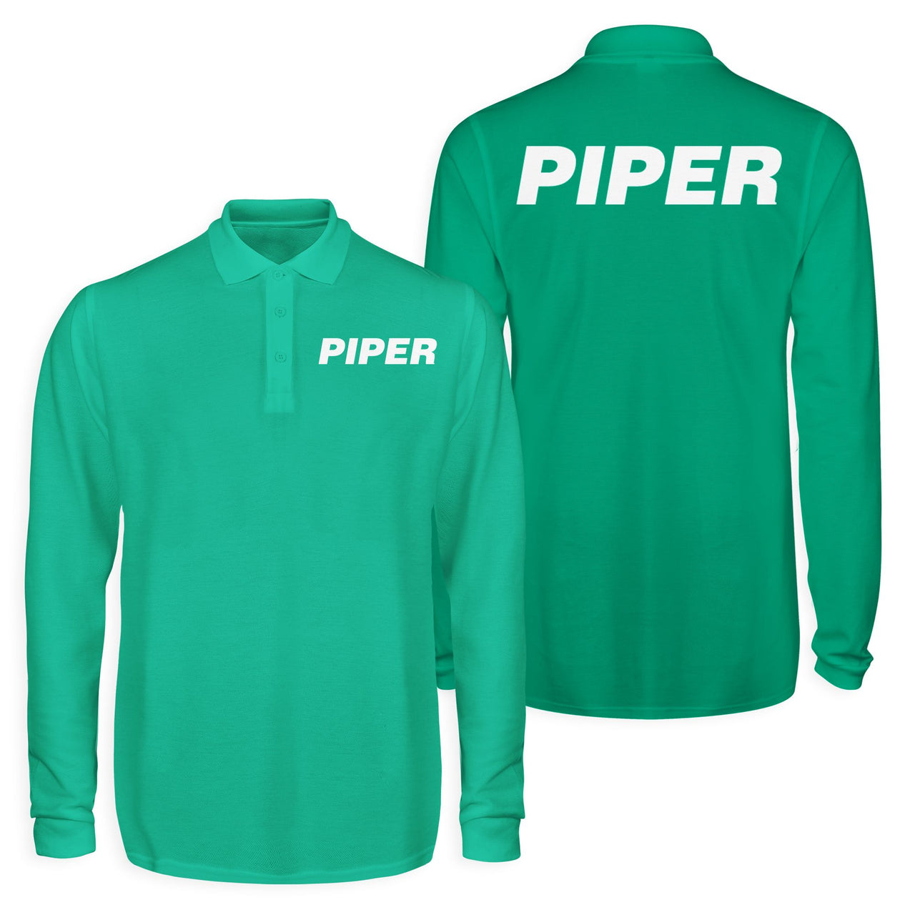 Piper & Text Designed Long Sleeve Polo T-Shirts (Double-Side)