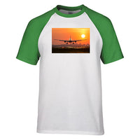 Thumbnail for Amazing Airbus A330 Landing at Sunset Designed Raglan T-Shirts