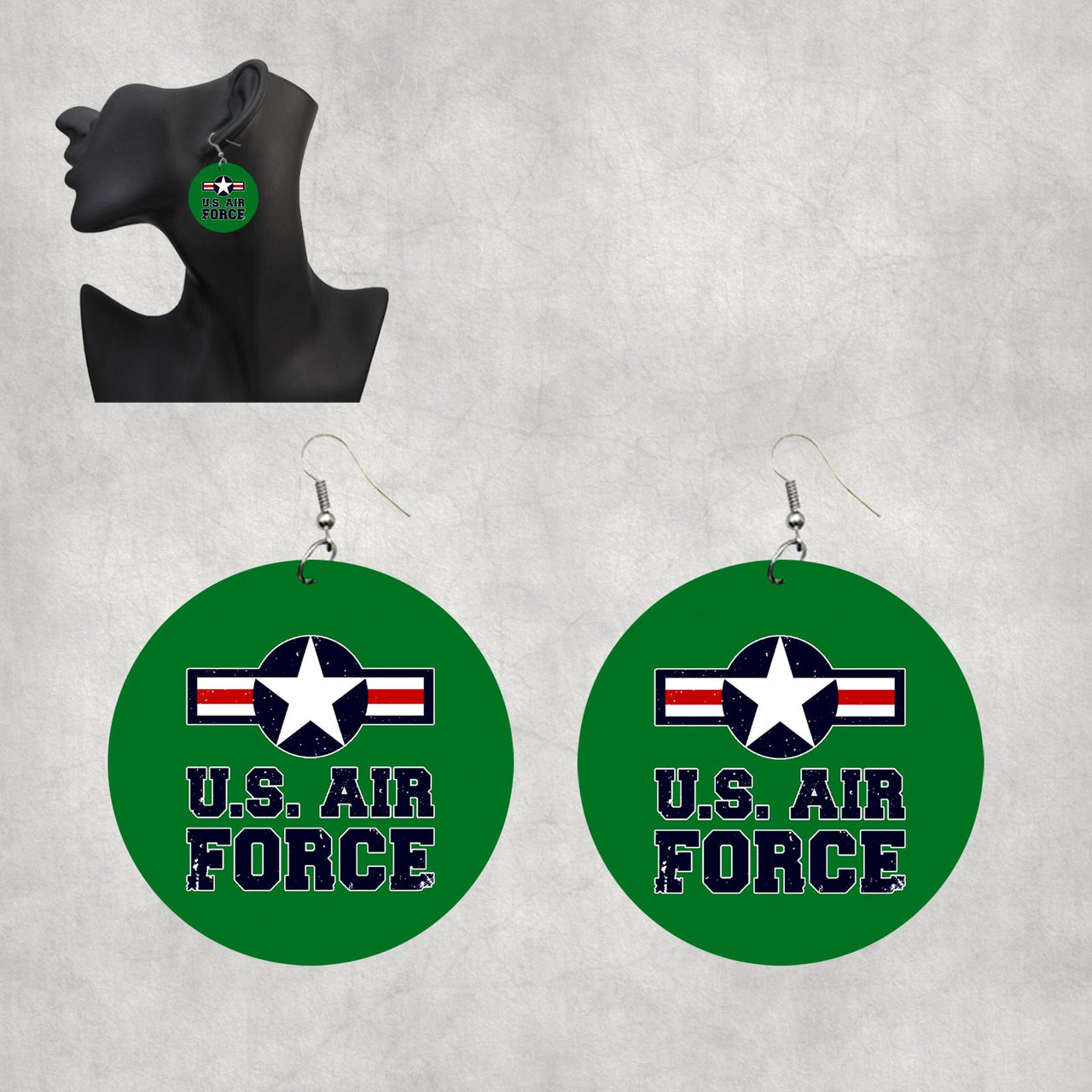 US Air Force Designed Wooden Drop Earrings