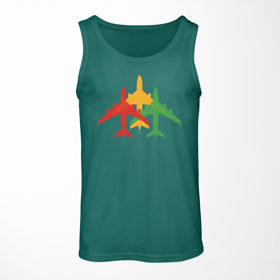 Colourful 3 Airplanes Designed Tank Tops