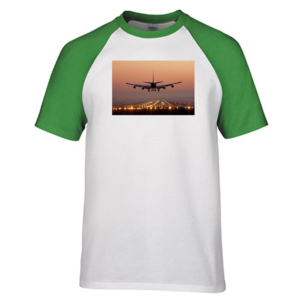 Landing Boeing 747 During Sunset Designed Raglan T-Shirts