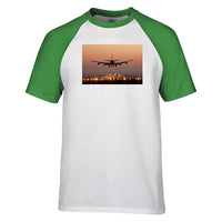 Thumbnail for Landing Boeing 747 During Sunset Designed Raglan T-Shirts