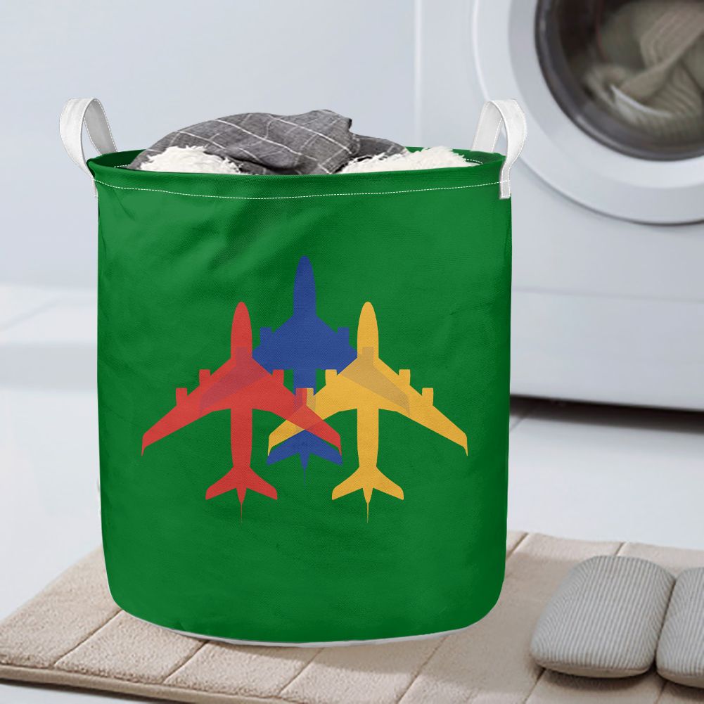 Colourful 3 Airplanes Designed Laundry Baskets