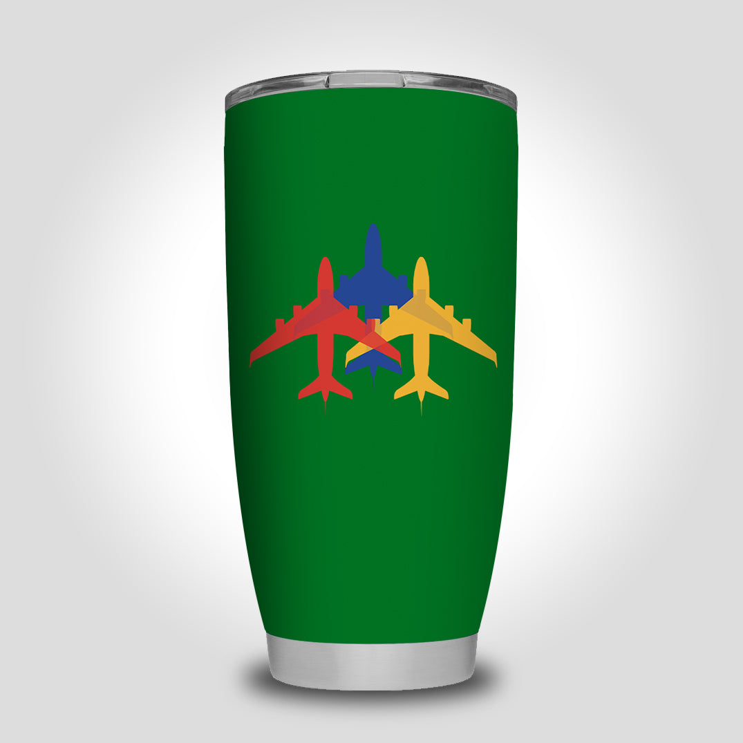 Colourful 3 Airplanes Designed Tumbler Travel Mugs