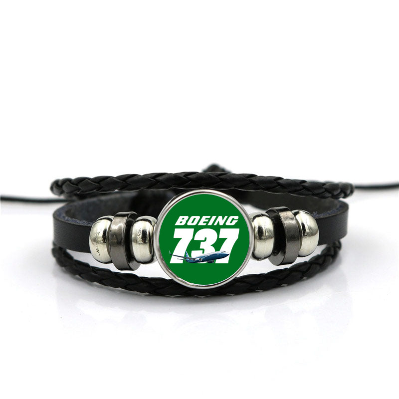Super Boeing 737+Text Designed Leather Bracelets