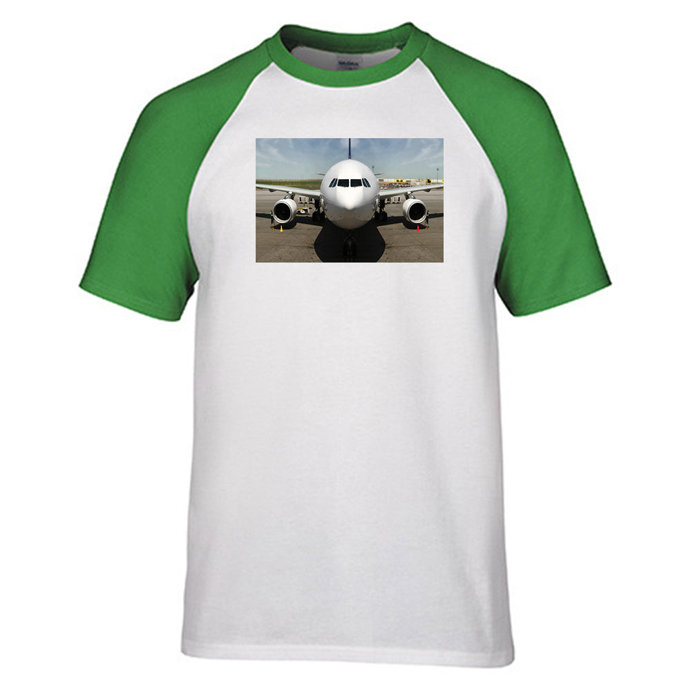 Face to Face with an Huge Airbus Designed Raglan T-Shirts