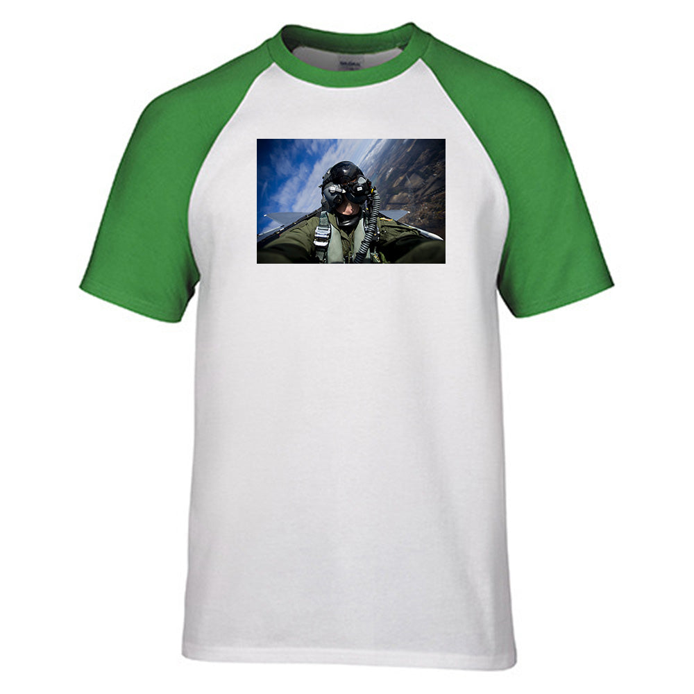 Amazing Military Pilot Selfie Designed Raglan T-Shirts