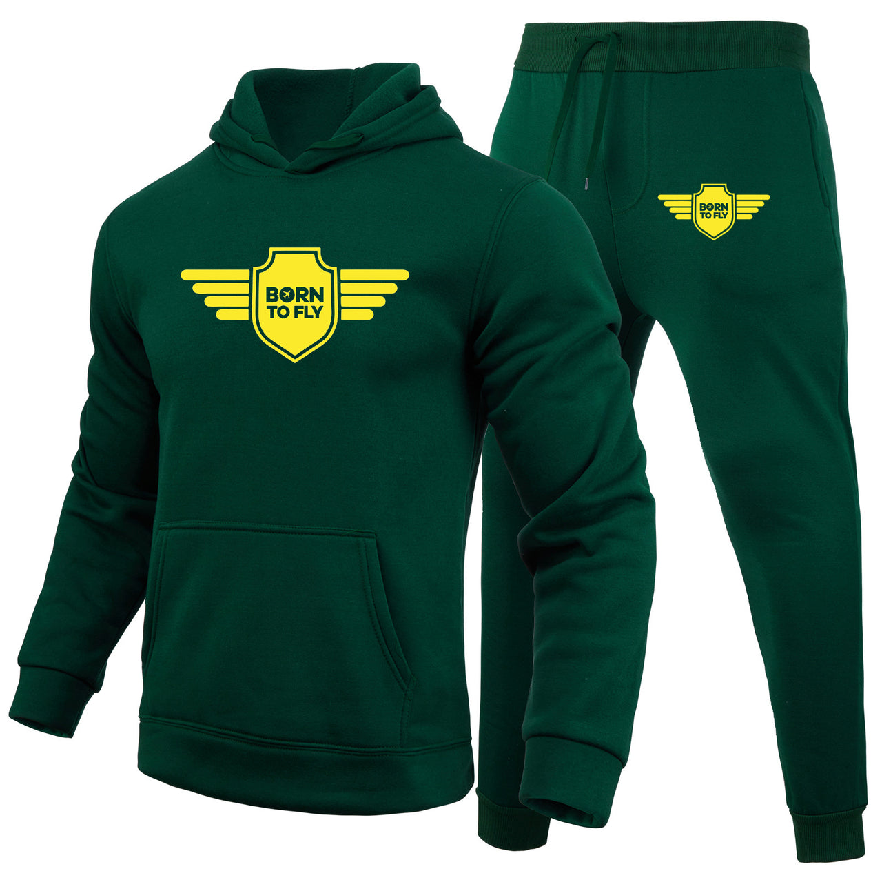 Born To Fly & Badge Designed Hoodies & Sweatpants Set