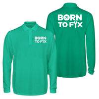 Thumbnail for Born To Fix Airplanes Designed Long Sleeve Polo T-Shirts (Double-Side)