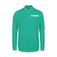 Thumbnail for Piper & Text Designed Long Sleeve Polo T-Shirts