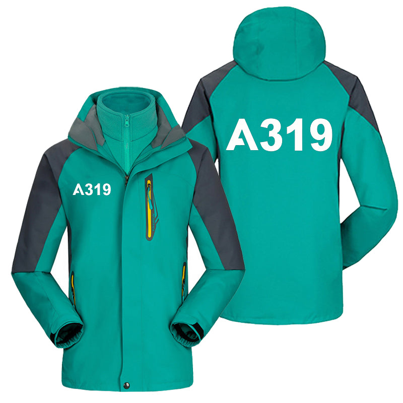 A319 Flat Text Designed Thick Skiing Jackets