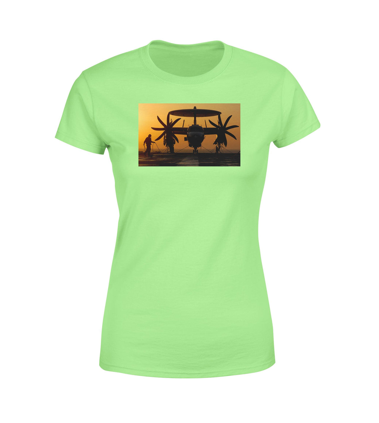 Military Plane at Sunset Designed Women T-Shirts