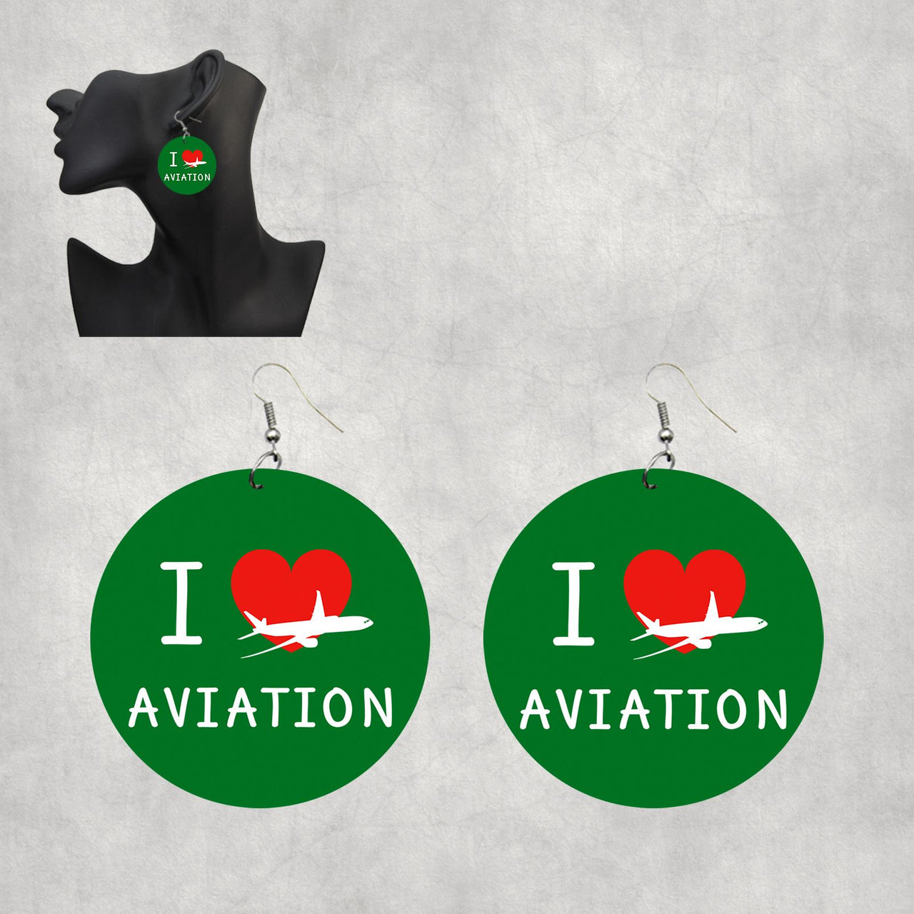 I Love Aviation Designed Wooden Drop Earrings