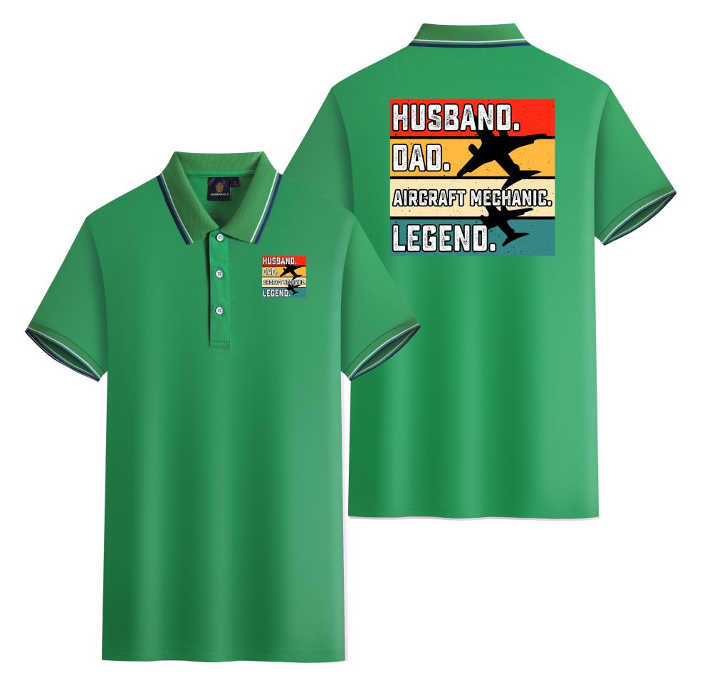 Husband & Dad & Aircraft Mechanic & Legend Designed Stylish Polo T-Shirts (Double-Side)