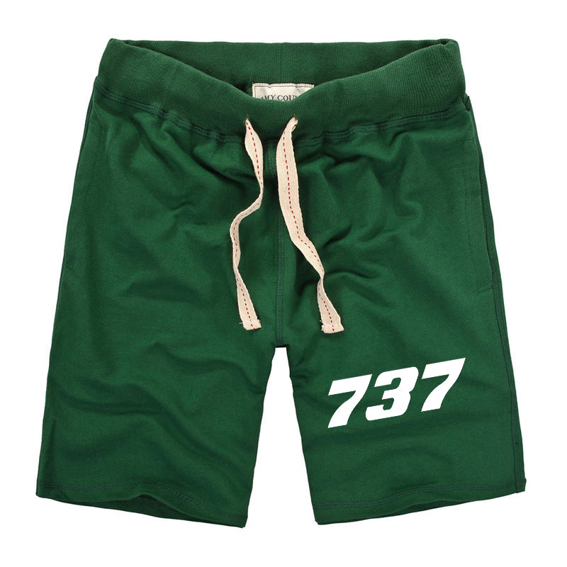 737 Flat Text Designed Cotton Shorts