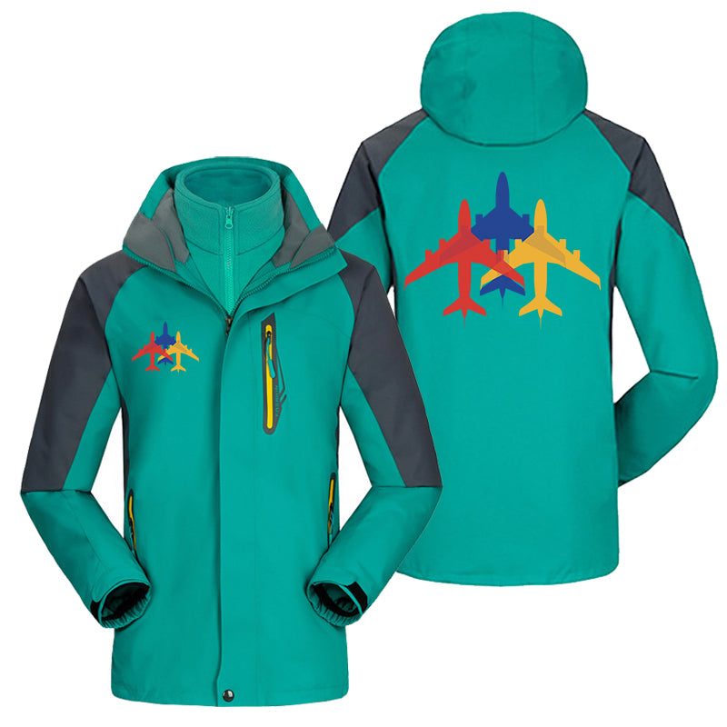 Colourful 3 Airplanes Designed Thick Skiing Jackets