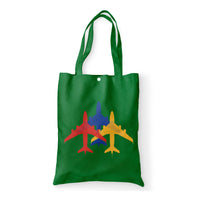 Thumbnail for Colourful 3 Airplanes Designed Tote Bags